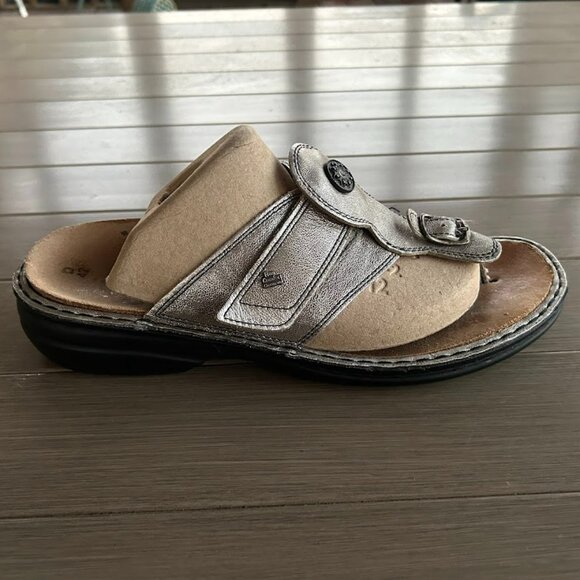 Finn Comfort Wichita Sandal Thong Flip Flop Pewter Silver Leather Size 42 Metall - Picture 2 of 15